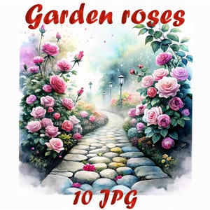 Pink Garden Roses Clipart JPG | Floral Rose Clip Art | Vintage Pink Flowers | Digital Flower PNG | Rose Graphic Download