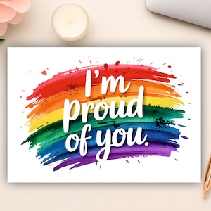 Digitale LGBT-kaart "I'm Proud of You" – afdrukbare LGBTQ+-ondersteuningskaart, minimalistische Rainbow Pride-pdf, 5 x 3,5 en 8,5 x 11, witte achtergrond