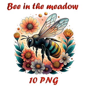 Bee in the Meadow Watercolor Clip Art – 10 PNG Painted Nature Illustrations