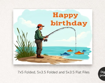 Fishing Birthday Card for Him Printable Fisherman Dad Gift Instant Download