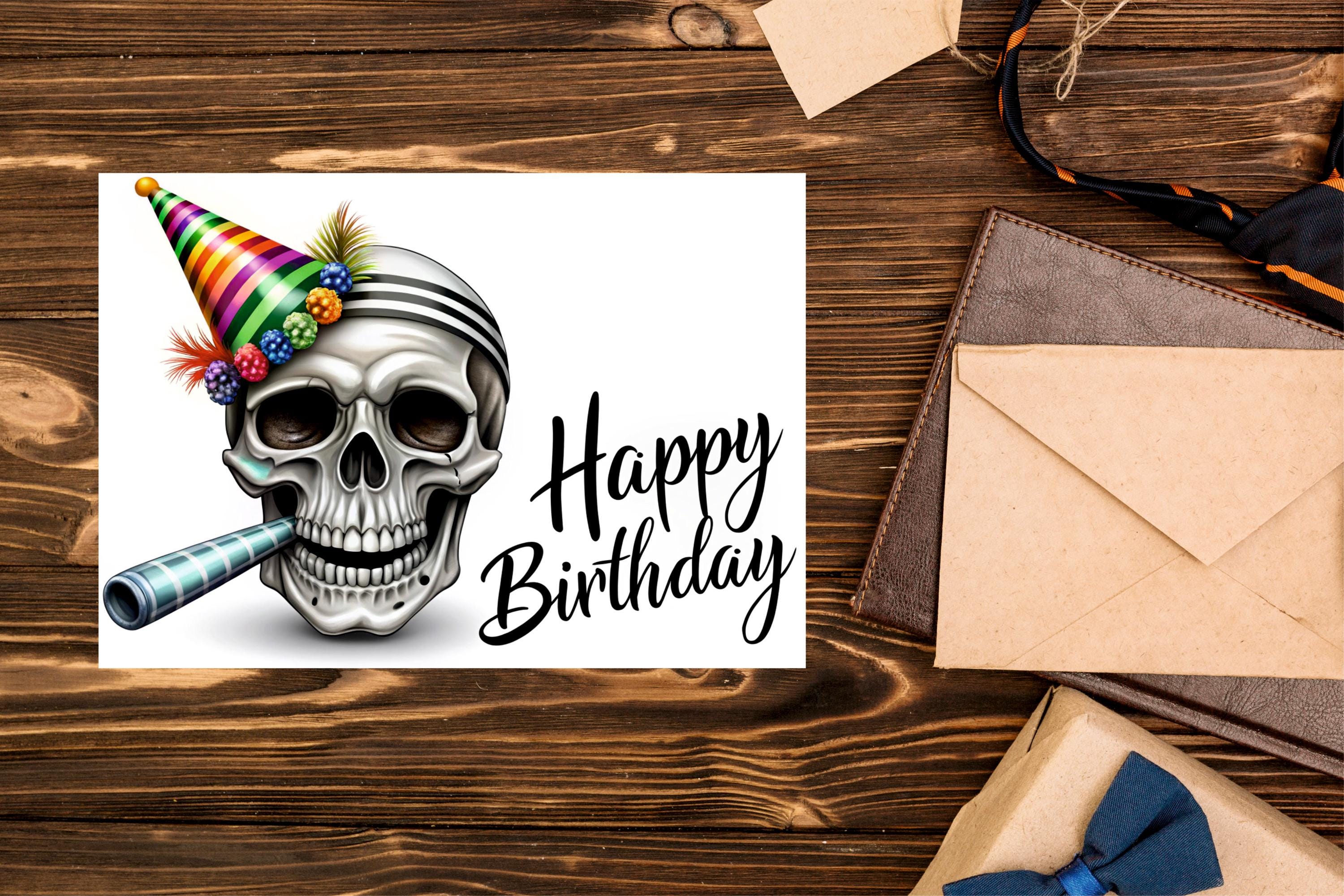 Biglietto Di Auguri Di Compleanno Gotico Con Teschio - 145x145 Mm - Carta Riciclata 350 G/m² Con Busta - 2