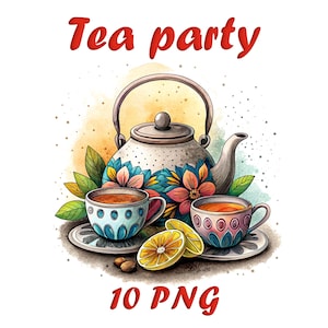 Tea Party Watercolor Clip Art | Elegant Teacups & Treats | 10 PNG Instant Download