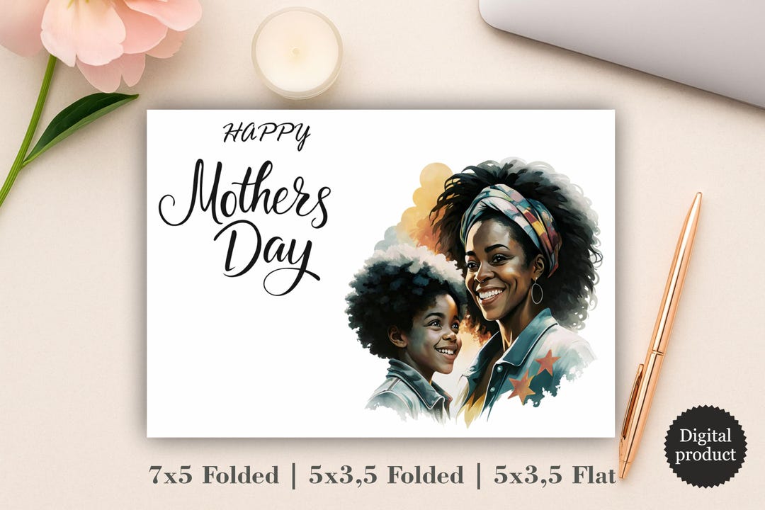 African American Mothers Day Card Printable Watercolor Gift From Son - Etsy