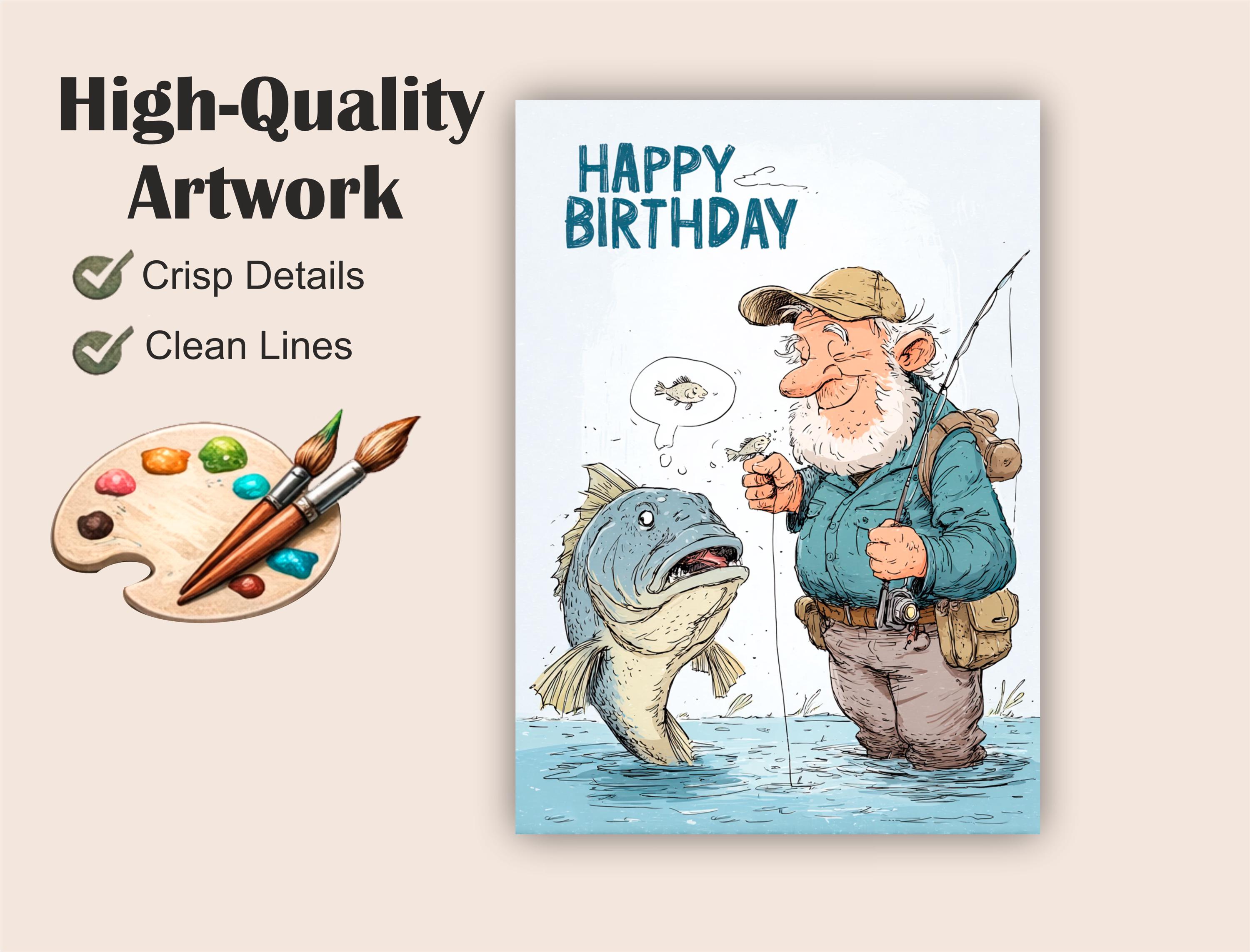 Funny Fishing Birthday Card Printable | Fisherman Gift Digital Download ...