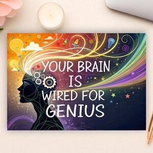 ADHD Motivational Printable Card | Digital Mental Health Wall Art | Your Brain is Wired for Genius