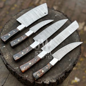 Handmade Damascus Chef Knife Set – Professional Kitchen Knives with Burl Wood Handles