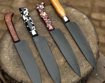 personalized damascus chef knife – resin handle | engraved custom kitchen knife gift for him