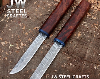 Damascus Paring Knife Set Hand Forged: Rosewood Handle Kitchen Knives Birthday Gift For Him