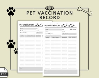 Pet Vaccination Record Sheet: Dog & Puppy Health Tracker (PDF, PNG)