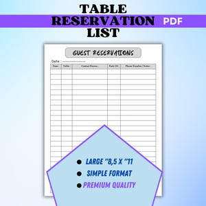 Printable Restaurant Table Reservation List (PDF & PNG)