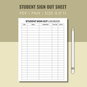 student sign-out sheet template, Childcare Worksheet, Attendance Tracker, Digitial Daycare,School,Business,Daycare, Day Camp