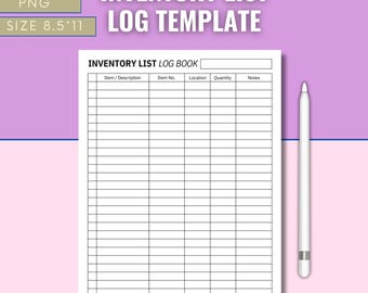 Inventory List Log Template: Small Business Organizer (PDF, PNG)