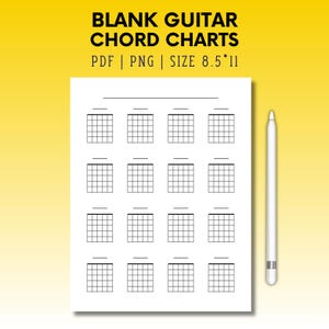 Printable Blank Guitar Chord Charts, Guitar Tab Paper,  Guitar Chord Chart, PDF Printable Music Sheet, Learn to Play Guitar, Chord Diagrams