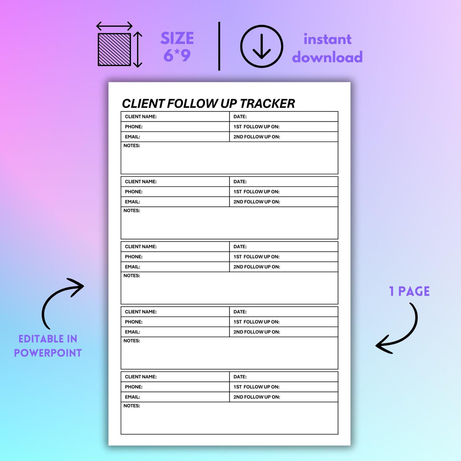 Client Follow up Tracker Template: Business Log (PDF, PNG, PPT) - Etsy
