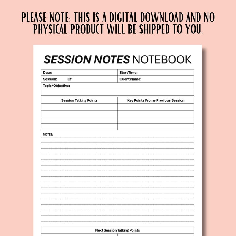First Name Session Therapist Session Notes Template: Counseling Client Record (PDF, PNG ...