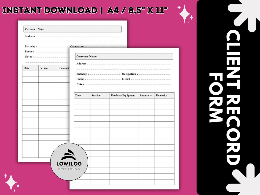 Instant Record Control Form Client Record Form: Fillable PDF Template (instant Download) - Etsy