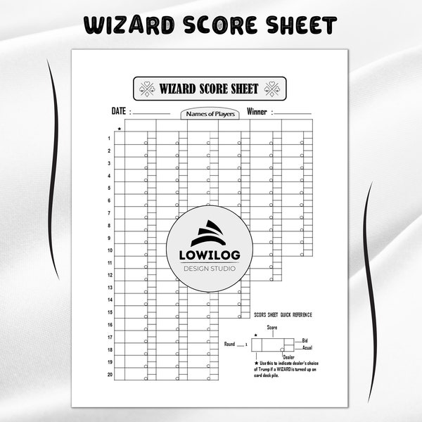 Wizard card game score sheet etsy