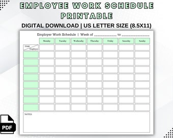 Employee Work Schedule Printable: Weekly Staff Shift Template (PDF, PNG, JPG)