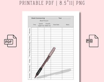 blood pressure template, Blood Sugar Log, Doctor Visit, Medical Tracker, Weekly Blood Pressure Log, BP Chart, Blood Pressure Form