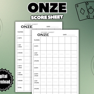 Onze Score Sheet: Card Game Score Pad (PDF, PNG)