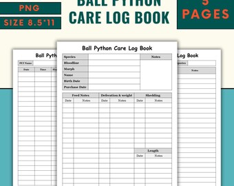 Ball Python Care Tracker: Reptile Health and Feeding Planner (PDF/PNG)