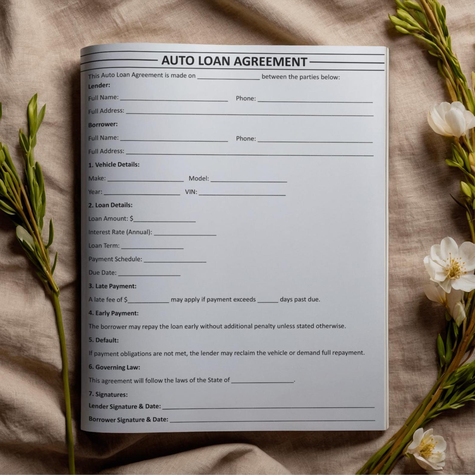 Auto Loan Form.pdf Printable Auto Loan Agreement Template, Car Payment Contract Form ...