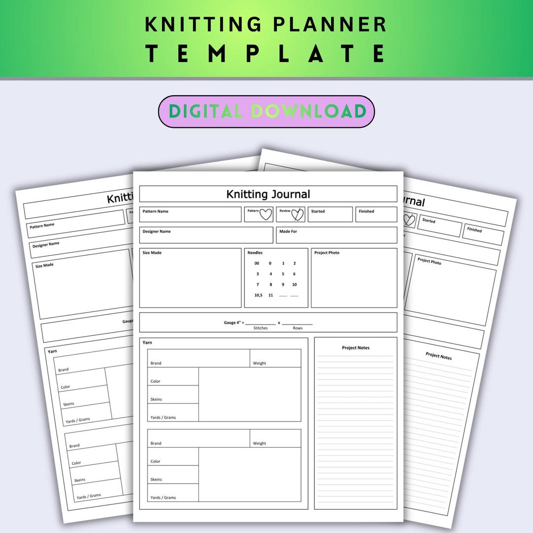 Knitting Planner Template, Crochet and Knitting Journal Tracker, Yarn Stash Organizer, Pattern ...