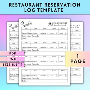 Restaurant Reservation Log Template: Daily Hospitality Sheet (PDF, PNG, PPT Editable File)