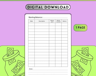 My Money Log Printable for Kids, Savings Tracker, Allowance & Spending Tracker, Kids Budget Worksheet, Money Management Sheet, PDF Download