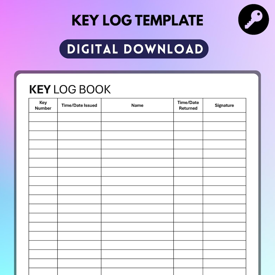 Key Sign Out Letter Template Key Log Template, Key Sign Out Sheet Printable, Visitor Sign in Out ...