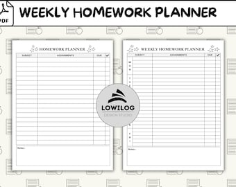 Weekly Homework Planner: Assignment Tracker (PDF, PNG)