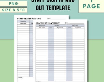 Employee Sign In/out Sheet: Printable Staff Attendance Template (PDF ...