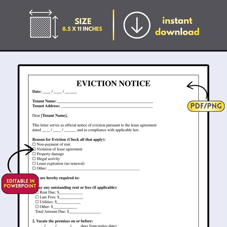 Eviction Notice Template Printable | Notice to Vacate Form | Landlord ...