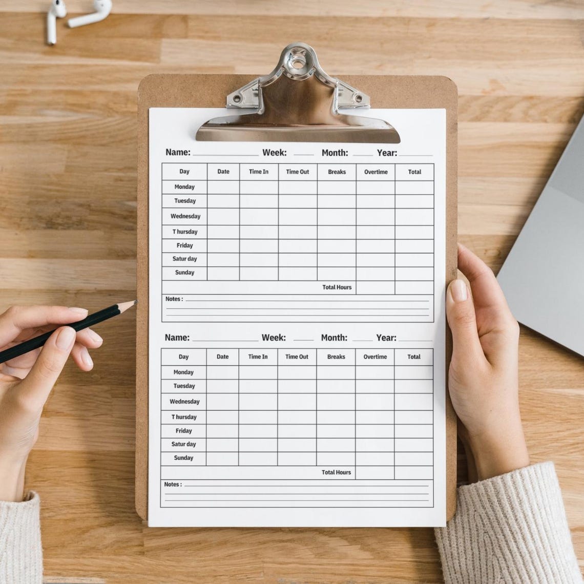 Weekly Time Sheet Log Template: Employee Work Tracker (PDF & PNG) - Etsy