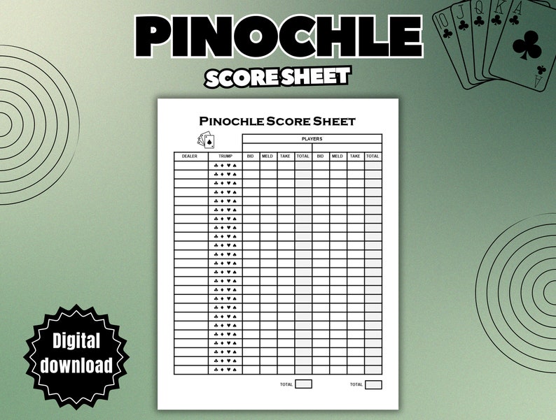 Pinochle Score Sheet, Pinochle Score Card, Printable Pinochle Game ...
