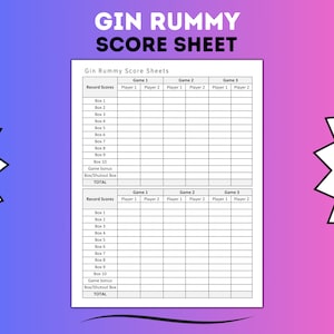 Carte de pointage Gin Rami - Gin Rummy Score Keeper - Blocs de pointage Gin Rami - Traceur de rami imprimable