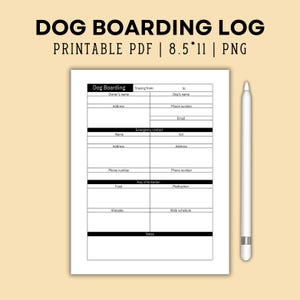 Plantilla de registro de alojamiento de perros, Guía de información sobre alojamiento de mascotas para imprimir, Boletín de calificaciones de perros, Formularios de cuidado de mascotas, Boletín de calificaciones de cuidado de perros