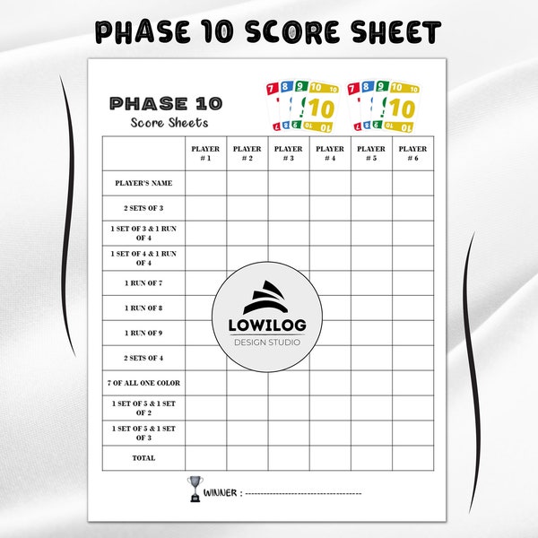 Phase 10 score Sheet, Phase 10 Dice Game Record Keeper Sheet, Digital Download Score Sheet, PDF, 8.5" X 11, A4