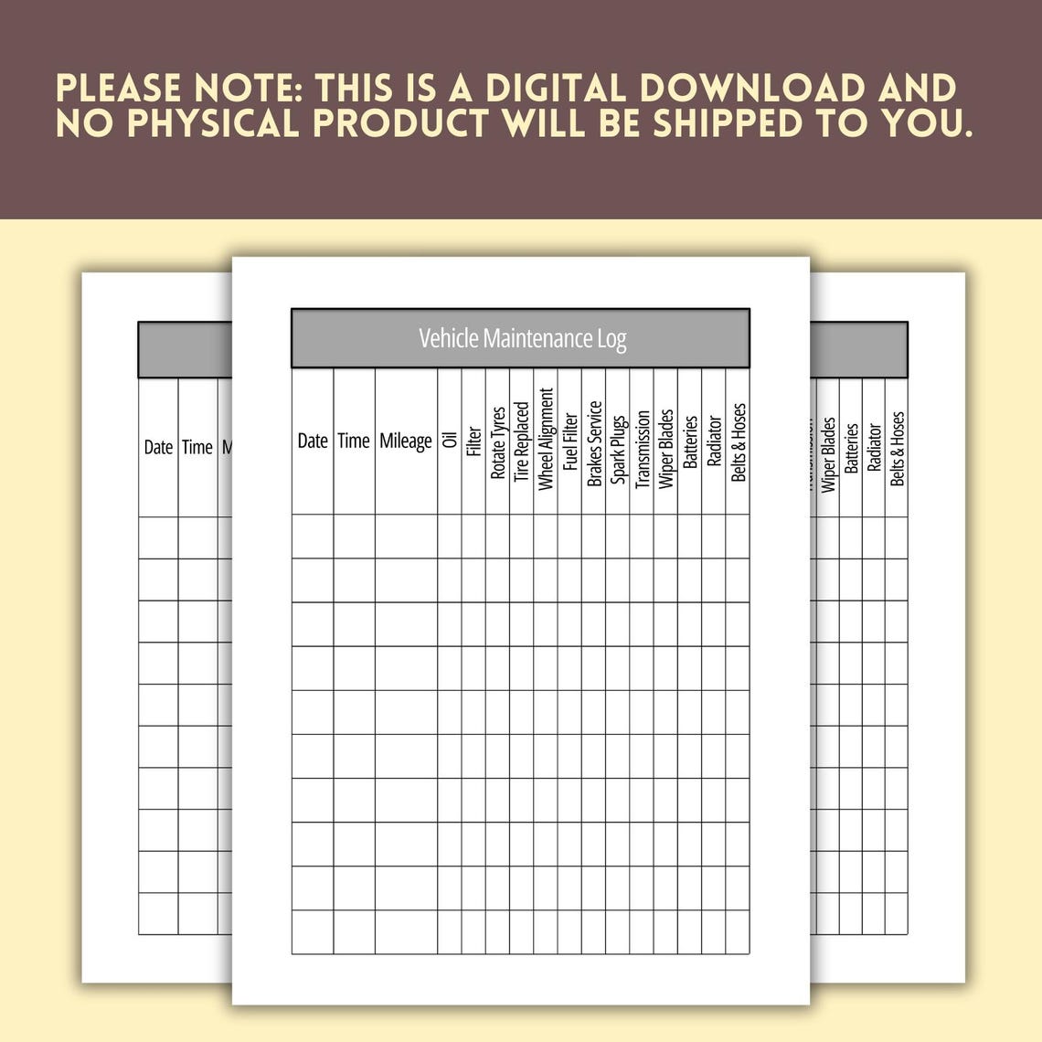Vehicle Maintenance Log: Auto Expense Diary (PDF, PNG) - Etsy