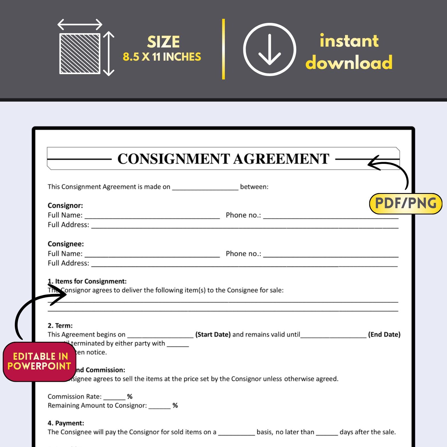 Consignment Form.pdf Printable Consignment Agreement Template, Reseller Consignment Contract ...