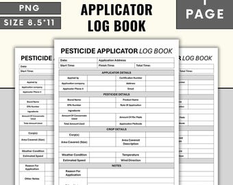 Pesticide Applicator Log Book, Track Your Pesticide Applications Easily, Chemical pest and insect control application record, KDP Interior