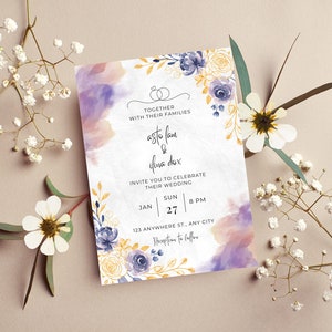 Wedding Invitation Template, Printable Wedding Invitation, Wedding Invitation, Colorful Flowers Wedding Invitation, Editable invites