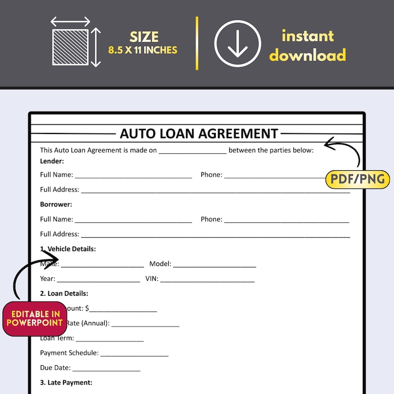 Auto Loan Form.pdf Printable Auto Loan Agreement Template, Car Payment Contract Form ...