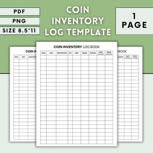 Coin Inventory Log Template, Coin Collection Tracker, Coin Collecting Record Keeping, Collectible Coin Inventory Log, Coin Collector
