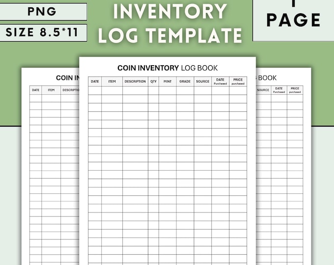 Coin Collection Inventory Log Template PDF & PNG, Coin Tracker for ...