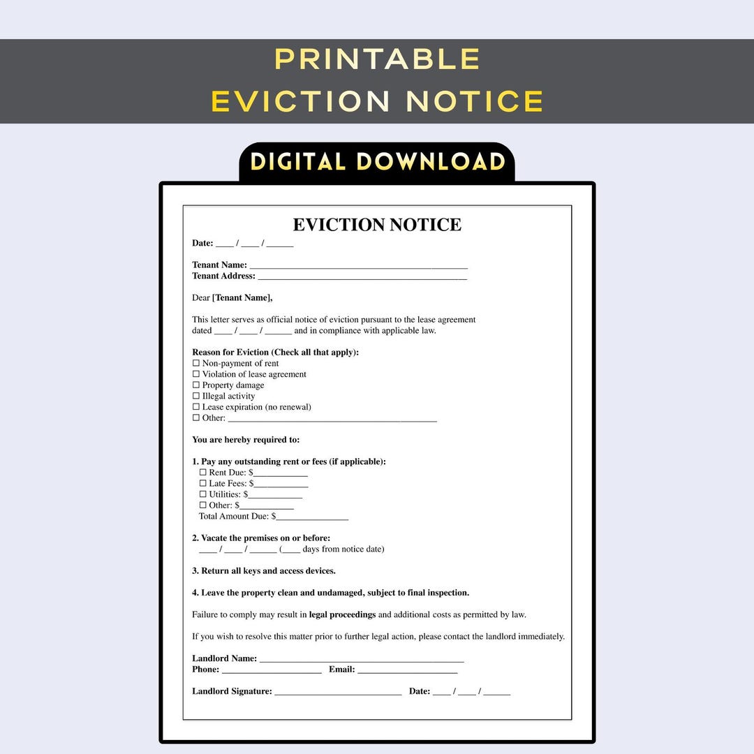 Eviction Notice Template Printable | Notice to Vacate Form | Landlord ...