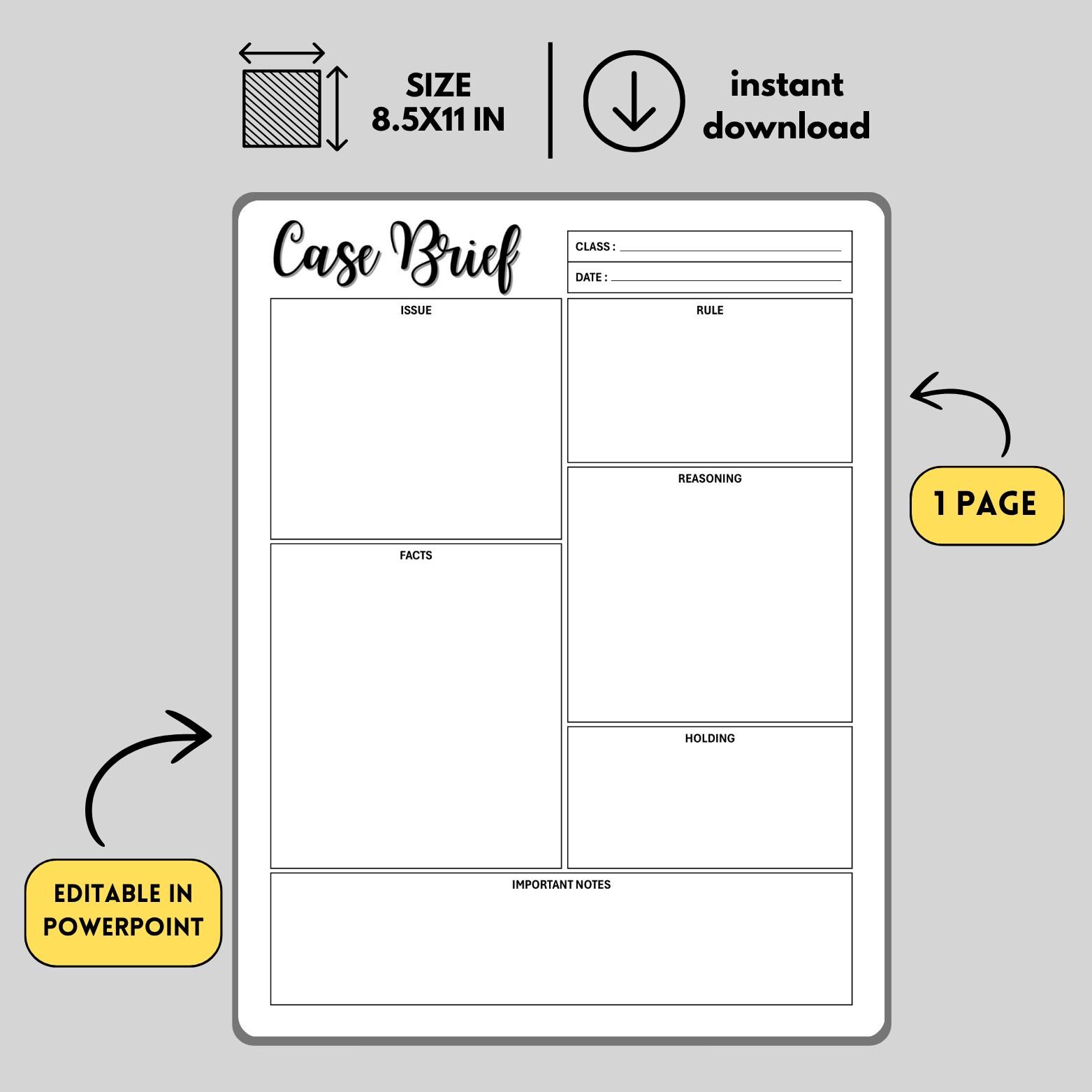 Legal Note Taking Case Brief Law Student Note-taking, Law Student Study Sheet, Legal Note ...