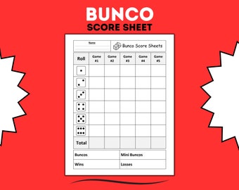 Bunco Score Sheets - Bunco Dice Game Lovers - Bunco score card - Dice Game Bunco Score Sheet - Large Print 8.5 x 11 Inches