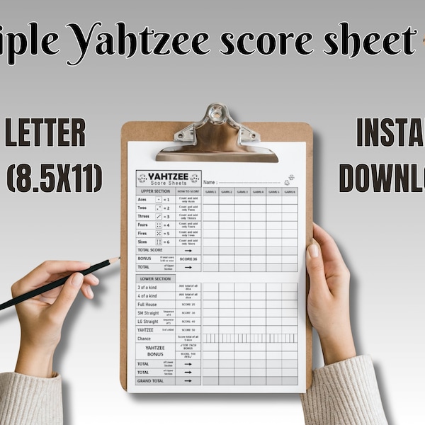 Triple Yahtzee Score Sheets, Yahtzee Score Card, Yahtzee Score Pad, dice game card, Printable Yahtzee