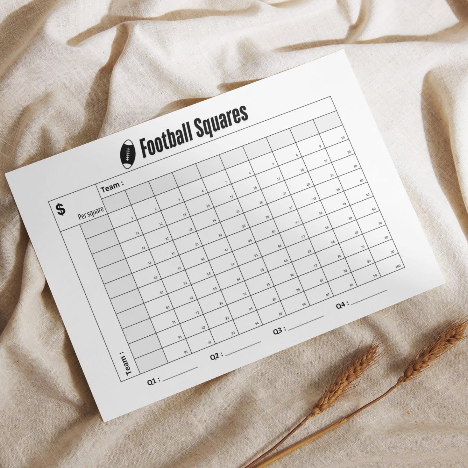 Football Squares Printable: 100 Square Grid (PDF & PNG) - Etsy